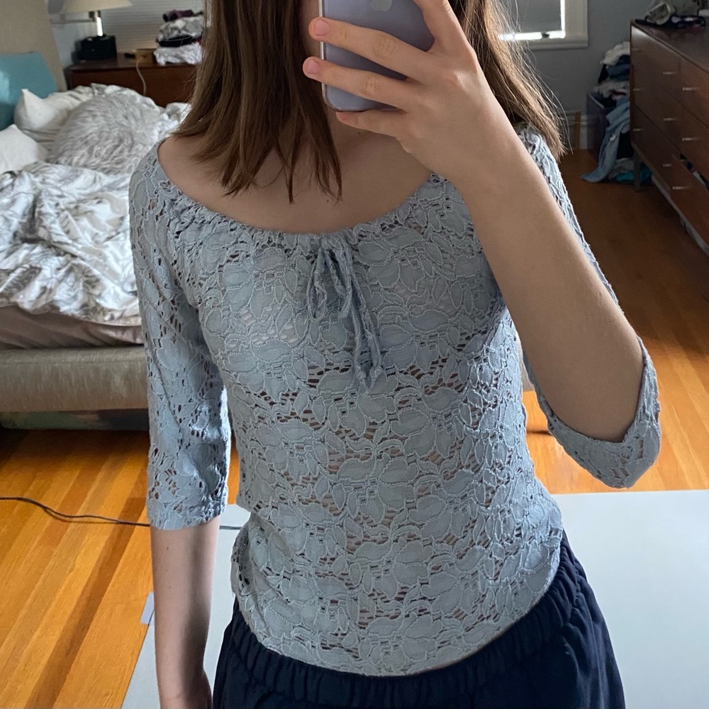 Baby blue lace off the shoulder top